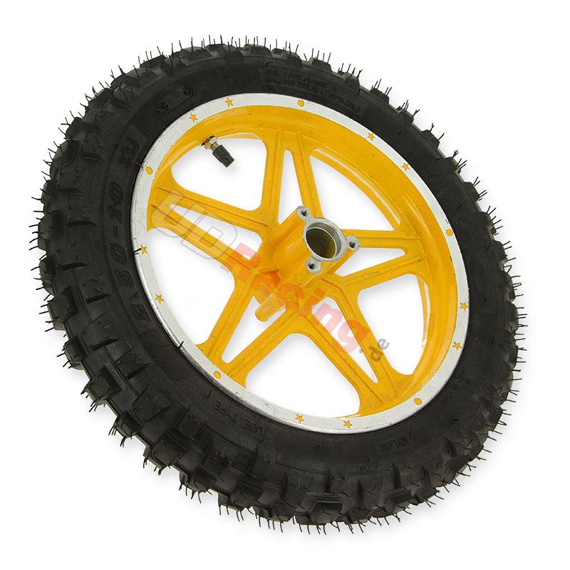 Komplettes Hinterrad Gelb fr Pocket bike cross (10'', Typ 1), Dirt Nitro Teile
