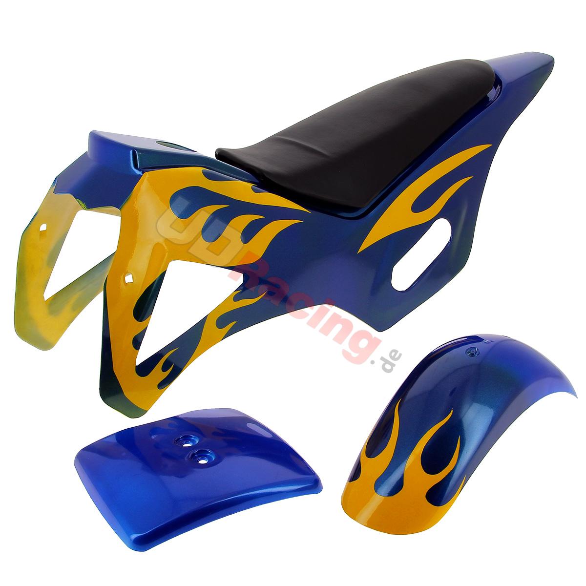 Verkleidung pocket bike cross (Blau - Gelb, Typ 1), Pocket Cross Teile