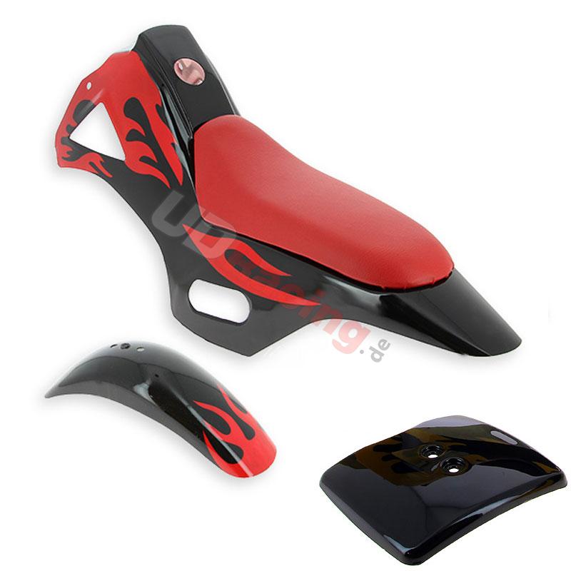 Verkleidung pocket bike cross Schwarz Rot roter Sattel (type 1), Pocket Cross Teile